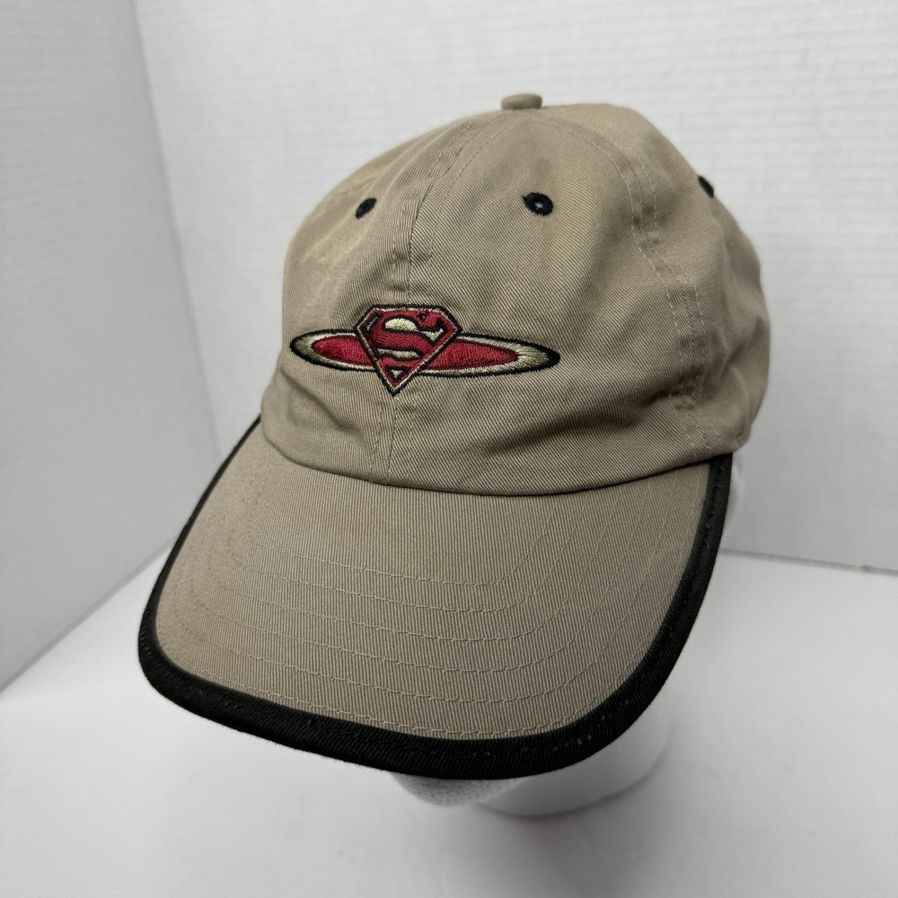 Warner Bros Y2K Superman Embroidered Logo Hat Khaki Vintage DC Comics 2001